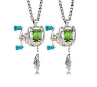 Set di gioielli con mulinello da pesca, mini collana con mulinello da pesca, anello a doppia funzione e pendente per collana, decorazioni uniche a tema pescatore e regalo per pescatori, papà (2pcs)