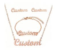 Set di Gioielli con Nome Personalizzato, Kucheed Collana Orecchini e Bracciale Placcati in Oro 18 Carati, Gioielli Unici con Lettere, Regali per Compleanno Anniversario Festa Della Mamma (Oro rosa)