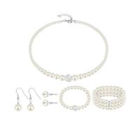 Set di Gioielli con Perle da 5 Pezzi, Bracciale con Collana di Perle, Orecchini Moda Donna, Adatto per L'Uso Quotidiano Durante I Banchetti.