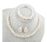 Set di Gioielli con Perle d'Acqua Dolce Naturali Bracciale Collana Lavorato A Mano Orecchini in Argento 925 per Donna