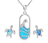 Set di gioielli con pietra portafortuna e opale creato con topazio zaffiro e collana con ciondolo e orecchini a perno placcati in oro bianco 18 carati, regalo per donne e ragazze, rame, opale creato