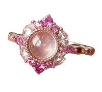 Set di gioielli con pietra rosa, design di ispirazione francese, collana con ciondolo, orecchini, anello, suite per donne
