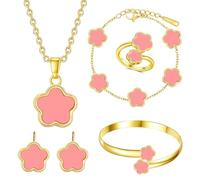 Set Di Gioielli Con Quadrifoglio 5 Pezzi Parure Gioielli Quadrifoglio Da Donna 18k Placcato Oro Acciaio Inossidabile Fortunato Quadrifoglio Bracciale Con Trifoglio Fortunato Per Donna Ragazze