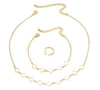 Set di gioielli con quadrifoglio per donne e ragazze, orecchini pendenti in oro, anelli, bracciale rigido, bracciale a catena, regali per la festa della mamma, compleanno, Natale (set di anelli)