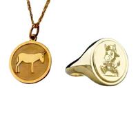 Set di gioielli con sigillo con emblema dell'asino nobile|LK_PCOM_0402 | Ciondolo in argento sterling 925, misura 24 mm, placcato oro, con ciondolo a forma di mulo, set di gioielli significativi
