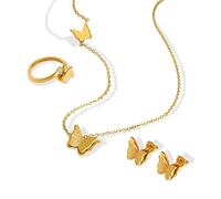 Set di Gioielli da Donna Acciaio al Titanio Smart Scrub Collana con Ciondolo a Tre Pezzi Anello orecchino Dissolvenza - Accessori Beautiful Design