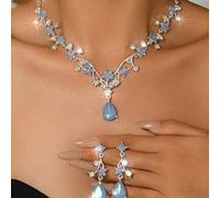 Set di gioielli da donna con collana e orecchini pendenti con cristalli a goccia d'acqua e fiori verde menta, accessorio elegante per abito da sposa, matrimonio, festa e serata Lega di zinco