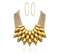 Set di gioielli da donna con girocollo e nappe a strati grossi, collana con colletto tribale africano, orecchini a cerchio e braccialetto con zirconi cubici, 3 pezzi, gioielli alla moda e alla moda