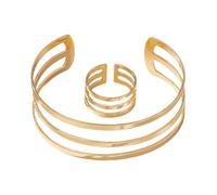Set di gioielli da donna - Elegante anello in oro con bracciale combinabile, fine maglia cava multistrato | Elegante gioiello per matrimonio, compleanno, vita quotidiana, accessorio alla moda per