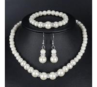 Set di gioielli da donna in lega di tre pezzi con accenti di perle finte, tra cui collana, orecchini e braccialetto
