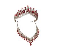 Set Di Gioielli Da Sposa Con Gocce D'acqua In Cristallo Color Argento Di Lusso, Diademi Con Strass, Corona, Collana, Orecchini, Set Di Gioielli Da Sposa per Varie Occasioni(TS-0005-H-XL-0003-B)