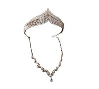 Set Di Gioielli Da Sposa Con Gocce D'acqua In Cristallo Color Argento Di Lusso, Diademi Con Strass, Corona, Collana, Orecchini, Set Di Gioielli Da Sposa per Varie Occasioni(TS-0126-C-XL-0004-B)