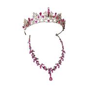 Set Di Gioielli Da Sposa Con Gocce D'acqua In Cristallo Color Argento Di Lusso, Diademi Con Strass, Corona, Collana, Orecchini, Set Di Gioielli Da Sposa per Varie Occasioni(TS-0017-L-XL-0018-I)