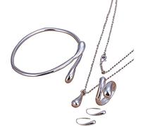 Set di Gioielli da Sposa da Sposa alla Moda 925 Gioielli in Argento Collana di Gocce d'Acqua Braccialetti Anelli Orecchini Set per Le Donne Regali per Feste Nice Processing