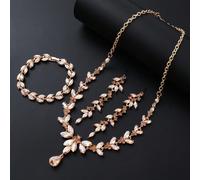 Set di gioielli da sposa e damigella d'onore con 4 pezzi, composto da elegante collana con pendente a forma di foglia di strass a forma di occhio di cavallo, orecchini e bracciale, adatto come accesso