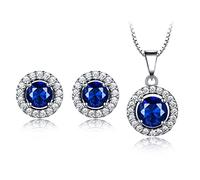 Set di gioielli da sposa per le donne in argento Sterling, collana e orecchini set per le donne rotonde set di gioielli da donna, 40+5 CM, Argento sterling Gemma, Zaffiro blu creato