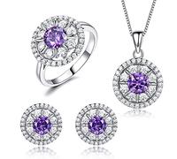 Set di gioielli da sposa per le donne in argento Sterling, set di gioielli da sposa in argento con fiore collana e anello set di gioielli da sposa, 40+5 CM, Ametista sintetica