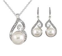 Set di gioielli da sposa per matrimonio, orecchini e collana, gioielli coreani con perle e gioielli alla moda set di gioielli valigia (argento, taglia unica)