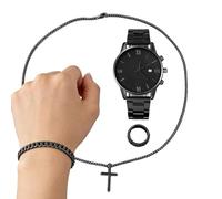 Set di gioielli da uomo - orologio da polso casual alla - Set di orologi, collana, bracciale e anello, per marito, fidanzato, padre, papà, lui, famiglia, amici, compleanni