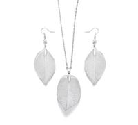 Set Di Gioielli Di Dichiarazione Per Le Donne Orecchini Da Sposa Unici Con Foglie In Filigrana Per Le Donne Orecchini Con Foglie Naturali Collana Lunga Con Catena Set Di Gioielli Regalo,Bianco,Ta