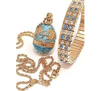 Set di gioielli di lusso Something Blue per donne collana braccialetto gioielli set regalo Faberge uovo lungo ciondolo collana braccialetto regalo per fidanzata, moglie, sorella, nonna, mamma