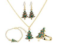 Set di gioielli di Natale Orecchini di albero di Natale Orecchini Anello Bracciale Set di quattro pezzi di ornamenti Regali di gioielli per le vacanze Set per donne Ragazze Bambini Comodo e pratico Fa
