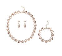 Set di gioielli di perle di strass da sposa, set di collana di cristallo di Boemia dorata, orecchini di dichiarazione del bracciale regolabile per lei