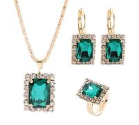 Set di gioielli imitazione cristallo collana orecchini anello set vintage ciondolo gioielli tre pezzi set regali per le donne, costo verde - efficace e durata e praticità