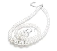 Set Di Gioielli In 3 Pezzi Di Perle, Perla Finta Gioielli Set Regalo, Parure Di Collana Orecchini Braccialetto, Regali Di Gioielli Le Donne, per San Valentino, Festa Della Mamma, Matrimonio, Bianco