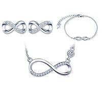 Set di gioielli in argento 925, collana simbolo dell'infinito, bracciale e orecchini simbolo infinito, zircone intarsiato, gioielli per donna ragazza, regalo di Natale e compleanno, argento, Argento