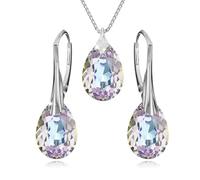 Set di gioielli in argento Sterling 925 con cristalli Swarovski®, a goccia, in molti colori, orecchini da donna, collana con ciondolo, gioielli da donna in confezione regalo, Argento, cristallo