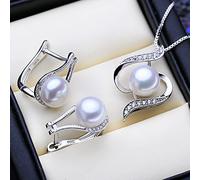 Set di Gioielli in Argento Sterling 925 Orecchini A Clip di Perle Naturali Collana con Ciondolo Bohémien per Donna