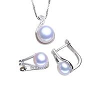 Set di Gioielli in Argento Sterling 925 Orecchini A Clip di Perle Naturali Collana con Ciondolo Bohémien per Donna