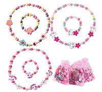 Set di Gioielli in Legno per Bambini - 6 Pezzi Collana e Bracciale Unicorno, Gioielli per Ragazze, Bracciale dell'Amicizia, Perline - Accessori per Festa di Compleanno