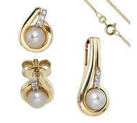Set Di Gioielli In Oro Giallo 333 Con Perle E Zirconi Orecchini E Collana 45cm