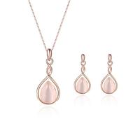 Set di Gioielli in oro rosa Parure Gioielli per Donna Ragazza Pendenti con strass Lacrima Collana e Orecchini Set Collana da sposa Festa Compleanno Anniversario Natale San Valentino Regali (Rosa)