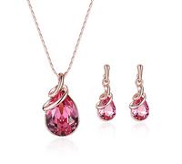 Set di Gioielli in oro rosa Parure Gioielli per Donna Ragazza Pendenti con strass Lacrima Collana e Orecchini Set Collana da sposa Festa Compleanno Anniversario Natale San Valentino Regali (Rosso)