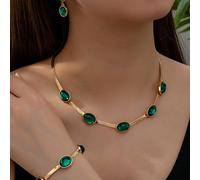 Set di gioielli in stile boho vintage con 4 pezzi, collana, braccialetto e orecchini con gemme verdi incastonate, regalo di moda ed elegante per feste, banchetti e uso quotidiano Tagli UnicaLega di fe