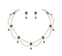 Set di gioielli in stile vittoriano con zirconi e perle multifilo | Orecchini vintage in stile vittoriano, per feste e Halloween