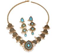 Set di gioielli indiani placcati in oro antico - Collana girocollo regolabile con perle e nappe e orecchini pendenti abbinati per donne, Bollywood Festival & Matrimonio Regalo in confezione regalo