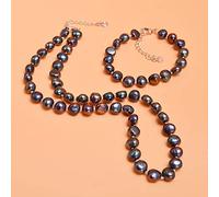 Set di Gioielli Perle barocchi Vere Naturali Naturale Bracciale di Collana Nera Gary per Donne Nuove 45 cm