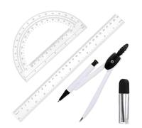 Set di goniometro e bussola per studenti, set da 3 pezzi, righello in plastica trasparente da 30 cm, bussola per geometria e goniometro da 180 gradi da 15,2 cm, per disegno, misurazione, scuola