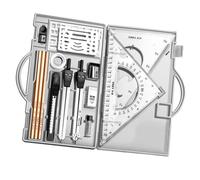 Set di goniometro e , set professionale da 16 pezzi con righelli in metallo, righello triangolare, , goniometro, set professionale per geometria con custodia, kit da disegno per