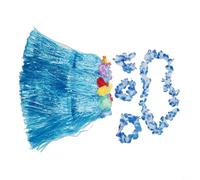 Set di gonna hawaiana floreale per bambini con anello elastico per il collo e ghirlanda da polso, per festival estivi, feste ed eventi in spiaggia (blu)
