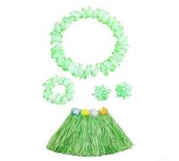 Set di gonna hawaiana floreale per bambini con anello elastico per il collo e ghirlanda da polso, per festival estivi, feste ed eventi in spiaggia (verde)