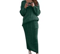 Set di gonne da donna a maglia a trecce in tessuto falena caldo e accogliente per autunno e inverno, Verde, M