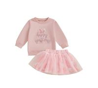 Set di gonne pasquali per neonata con coniglietto stampato felpa tutù gonne a rete carino bambina abiti primaverili, Rosa-felice Pasqua, 12-18 Months