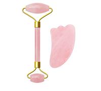 Set di gouache a rulli for massaggiatore in giada al quarzo rosa rosa, strumento di bellezza for rulli for tavolette Gua Sha in pietra di cristallo naturale, tipo 2 decorazioni per la casa(Color:Type