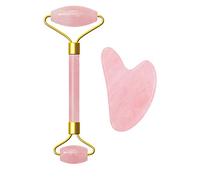 Set di gouache a rulli for massaggiatore in giada al quarzo rosa rosa, strumento di bellezza for rulli for tavolette Gua Sha in pietra di cristallo naturale, tipo 2 raccolta domiciliare(Color:Type 1)