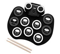 Set di grancassa elettronica a 9 pad con doppi altoparlanti stereo e luci colorate, batteria MIDI arrotolabile Bluetooth portatile per bambini principianti, 10 ore di riproduzione (Color : White A)